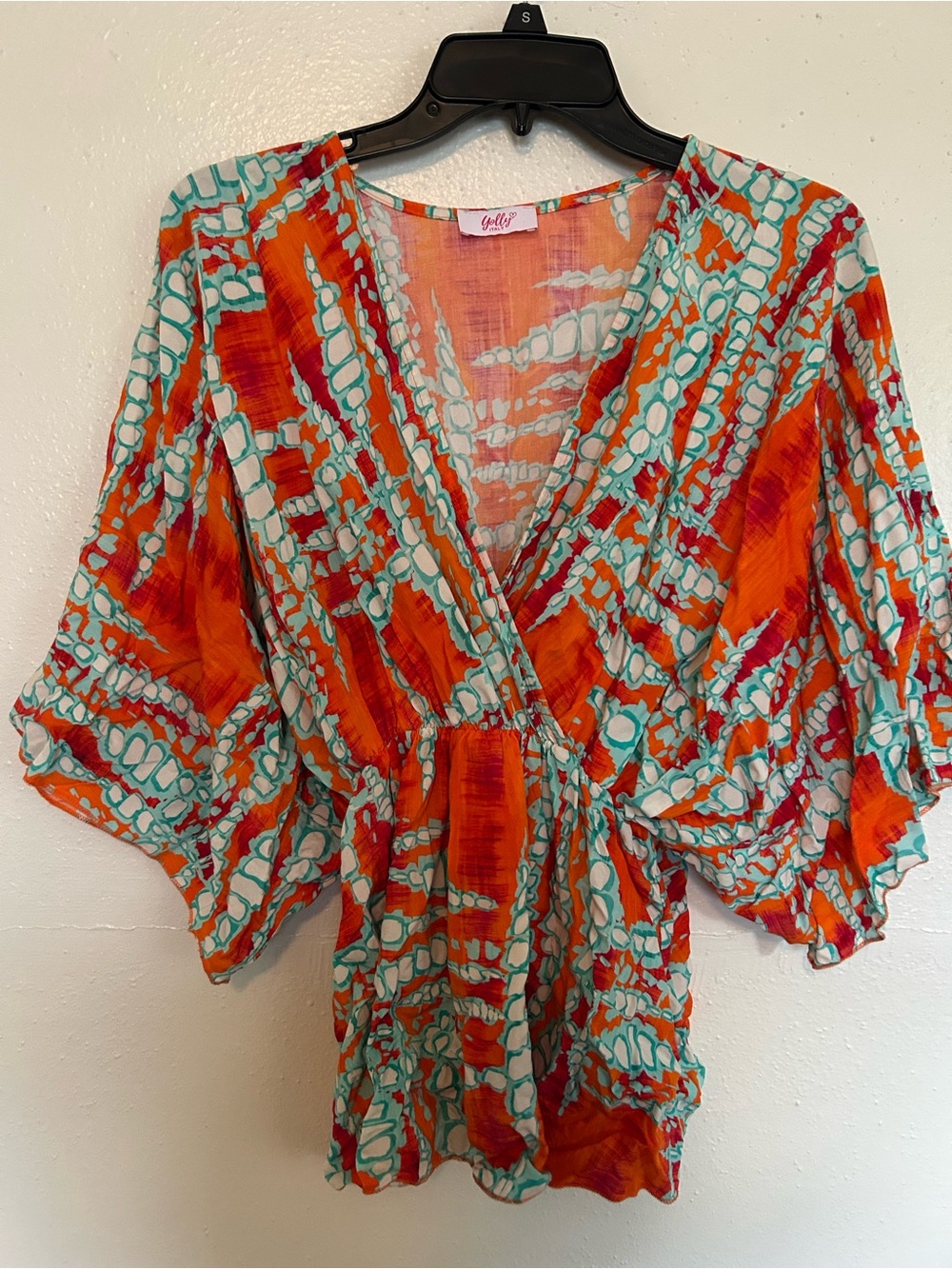 Surplice Wrap Blouse in Orange and Teal